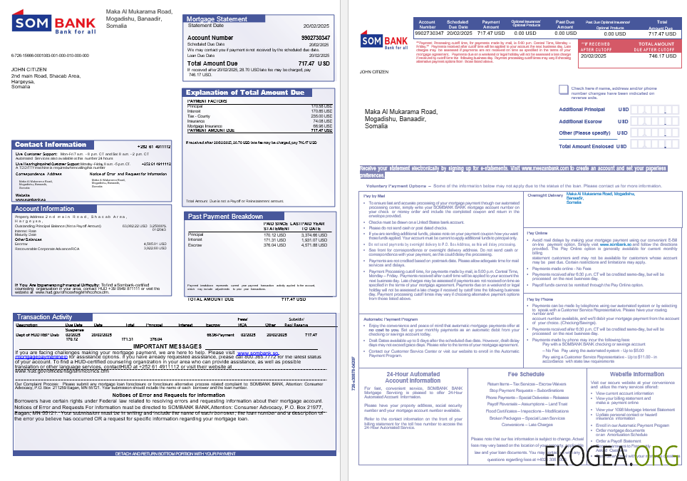 Relevé hypothécaire de la Somali Sombank aux formats Word et PDF 1 , 2